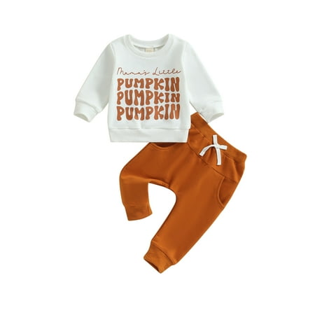 

Autumn Toddler Infant Boys Girls Halloween Clothes Sets Letter Print Long Sleeve Sweatshirts+Solid Sweatpants Outfits