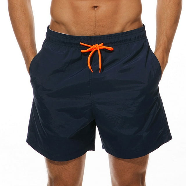 pitrice Men Beach Shorts Quick Dry Running Trousers Sports Bodybuilding Training Pants Solid Color Lace Up Sweatpants Navy M