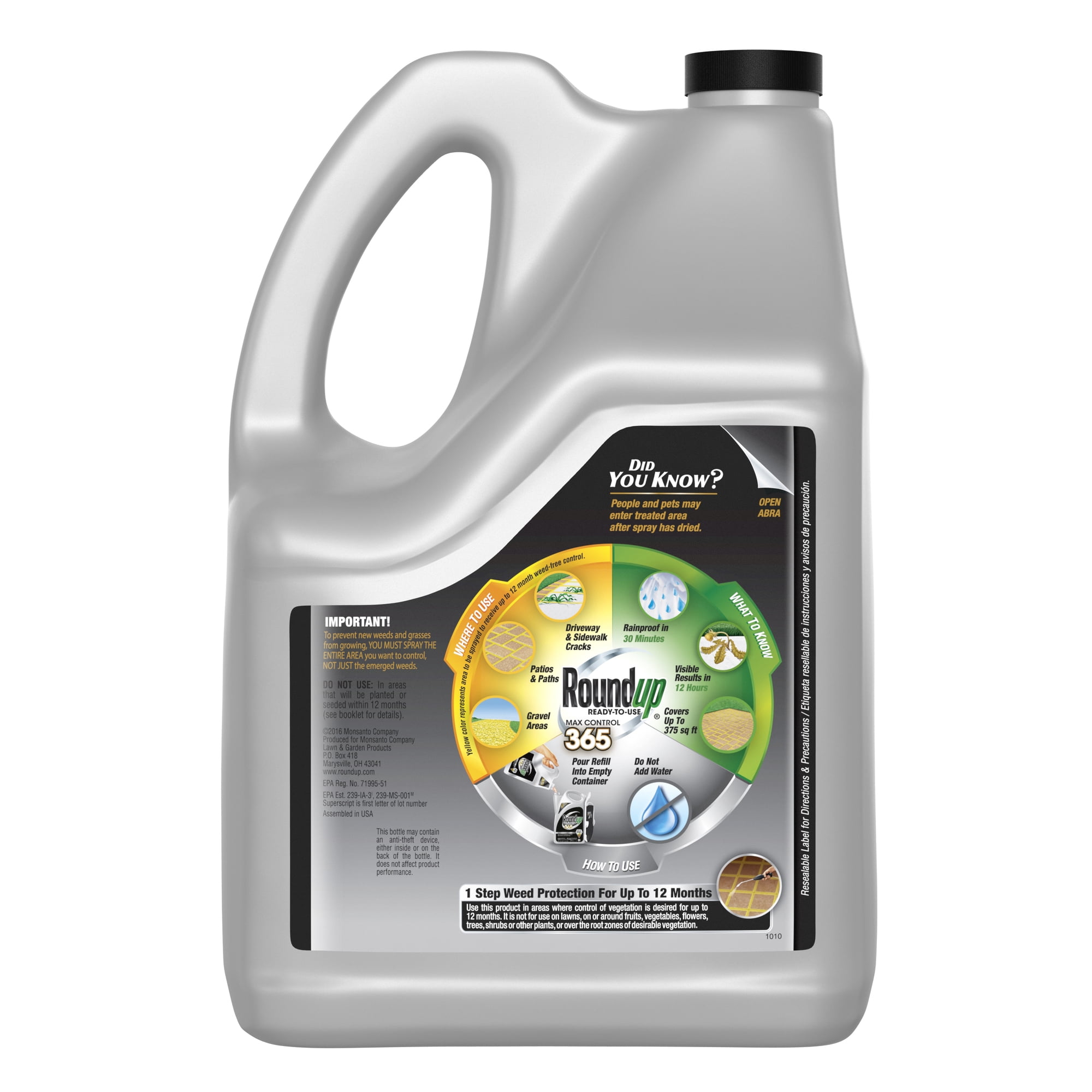 Roundup Ready-to-Use Max Control 365 Refill Weed & Grass Killer, 1.25 gal., Visible Results in 12 Hours
