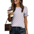 thumbnail image 6 of Women's Spring Summer Clothing Fashion Polkas Printed Base T-Shirts Pleated Sleeves Short Sleeves Round Neck Blouses Top, 6 of 6