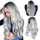 thumbnail image 1 of Pelucas con flequillo para mujer, peluca ondulada suelta, mechas teñidas, cabello rizado de longitud media, fibra química, cobertura total, tocado para actor., 1 of 5