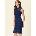 thumbnail image 3 of Vestido de encaje sin mangas Allegra K midi ajustado cuello redondo espalda hueca Azul S, 3 of 6