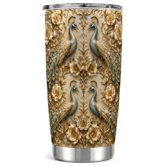 Peacock Tumbler 20oz, Bird Tumbler, Ornate Stainless Steel Travel Cup