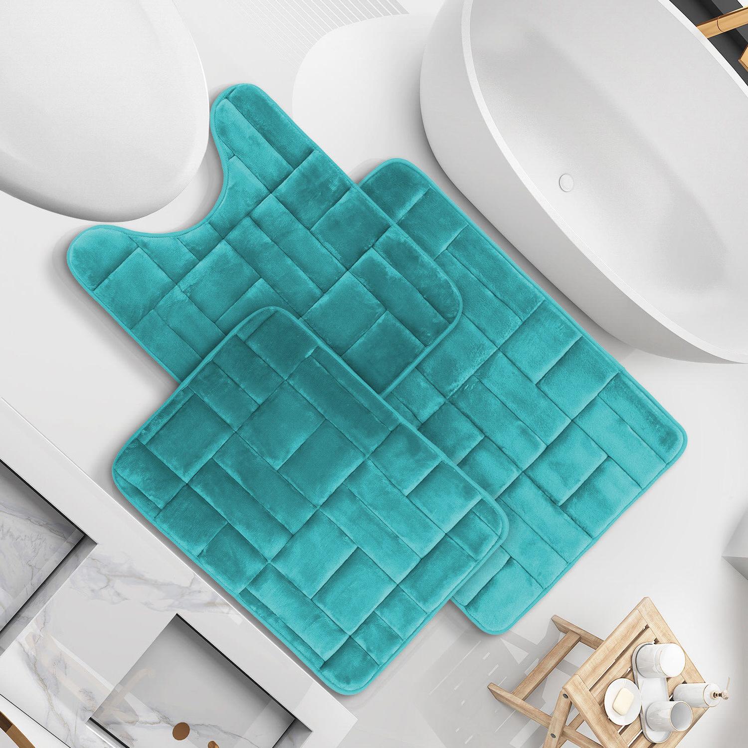 Memory Foam Bath Mat Bathroom Rug Set 3 Piece Extra Soft Non Slip and