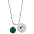 thumbnail image 1 of Delight Jewelry 12mm Crystal Rivoli - Green Silvertone Script Initial Disc - T - Charm Necklace, 20"+3", 1 of 4