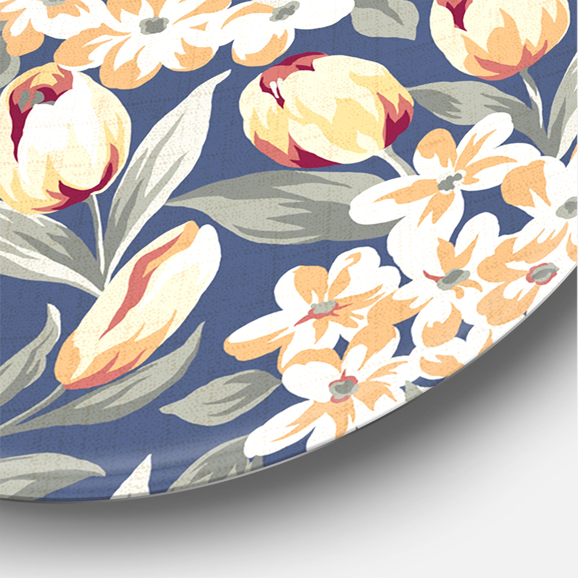 Designart 'Vintage Orange and Yellow Flowers' Traditional Circle