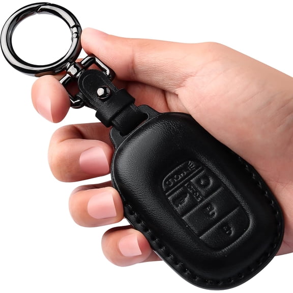 Tukellen for Honda Key Fob Cover Leather,with Keychain Compatible with 2022 2023 2024 2025 2026 Passport Accord Civic HR-V CR-V Pilot,4/5 Buttons Smart Remote Key-Black