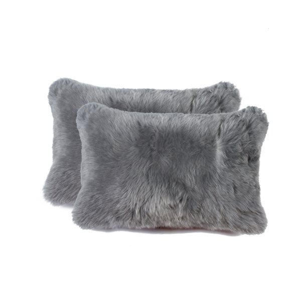 Zealand Sheepskin Pillow 2 Pack 12x20 Grey Soft Natural