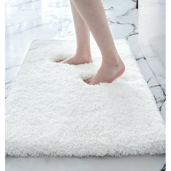 Alfombra de baño Disolla, pequeña, blanca y esponjosa, 43 x 61 cm, antideslizante