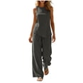 thumbnail image 2 of Neewe Two Piece Sets for Women Summer Outfits Lounge Cotton Linen Sets Round Neck Tops Wide Leg Long Pants Daily Outfits, 2 of 8