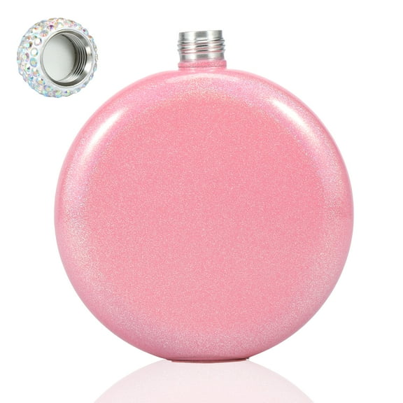 Wekvgz Hip Flask for Women Stainless Steel Liquor Flask 5oz Wine Flask Portable Pocket Hip Flasks with Rhinestone Cap Leakproof Drinking Flask for Outdoor Camping Climbing Hiking Barbecue (Light Red)