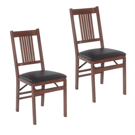 Stakmore True Mission Folding Chair Set Of 2 Fruitwood With Black Vinyl Seat
