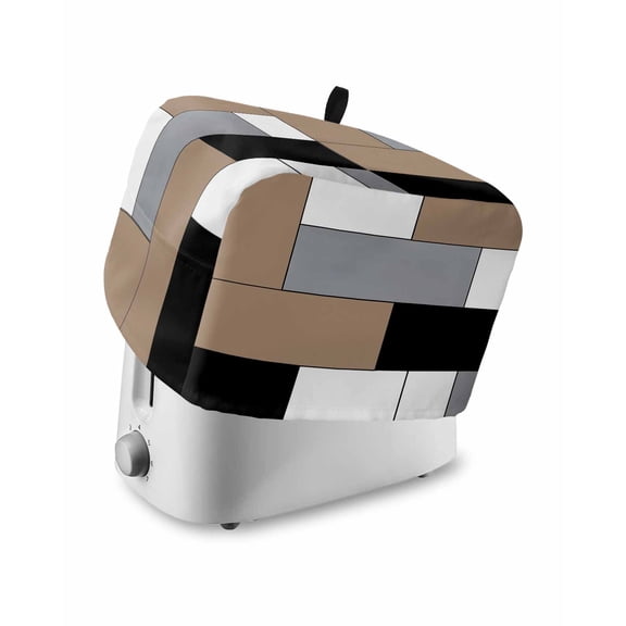 Brown Grey Toaster Cover 2 Slice, Modern Brown Geometric Dustproof Bread Machine Oven Cover with Storage Pockets, Fits Most Kitchen Toasters Protector