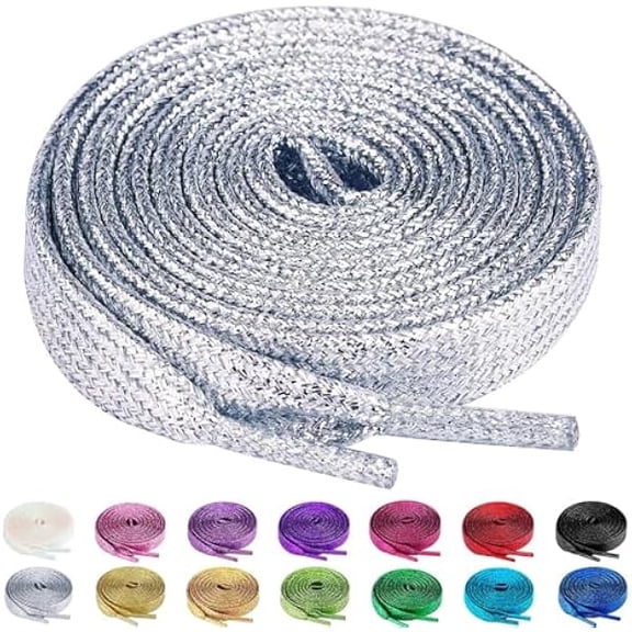 2 Pairs Flat Glitter Shiny Metallic Shoe Laces, Colorful Sequin Shoelaces