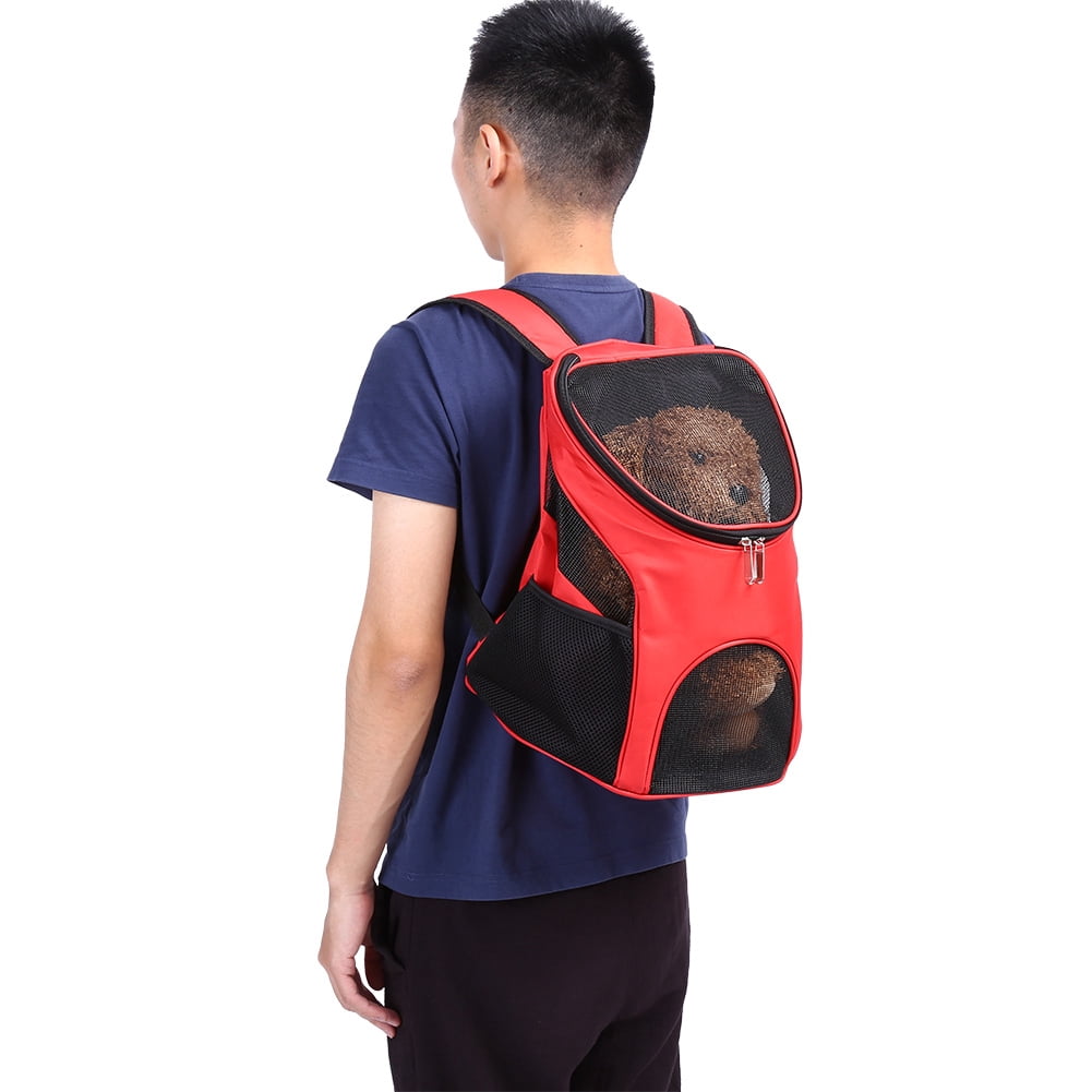 Yajisi Premium Outdoor Cat Dog Pet Backpack Travel Carrier Ventilated Mesh Double Shoulder Bag in Red for Small Pets Up to 5.5 lbs (2.5 kg) - Ideal for Hiking and Strolling