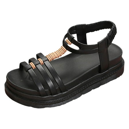 

Ediodpoh Summer Plus Size Women s Shoes Thick Soled Platform Platform Roman Sandals Solid Color on Fashion Sandals Beach Sandals for Woman Black 8.5(41)