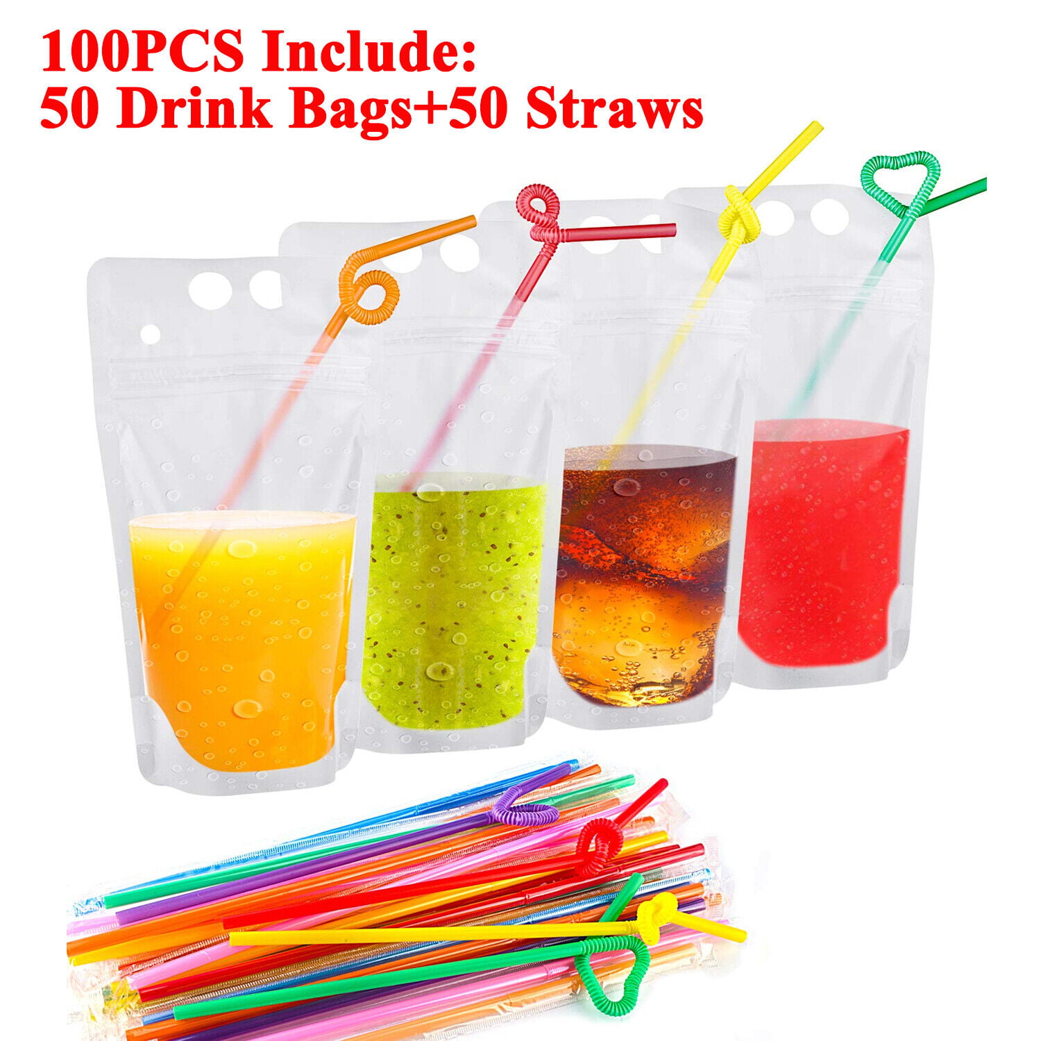 Magic Drink Pouches with Straw Resealable Ice Drink Pouches Smoothie Bags  with Drinking Straws Reusable Juice Pouch Plastic Bag