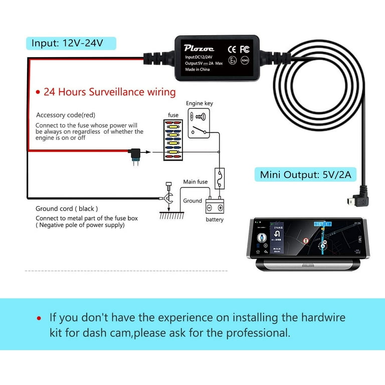  Mini USB Dash Cam Hardwire Kit for Arifayz Dash Cam Q3