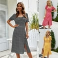 thumbnail image 2 of Women Puff Short Sleeve Square Neck Floral Split A-Line Slim Midi Long Dress, 2 of 21