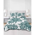 thumbnail image 3 of Teal Green Flower Twin XL Size Down Alternative Comforter, Lightweight Comforter Quilt Bedding Set with Pillow Shams Abstract Vintage Ethnic Floral All Seasons Bed Comforter Duvet Insert 68"x98", 3 of 7