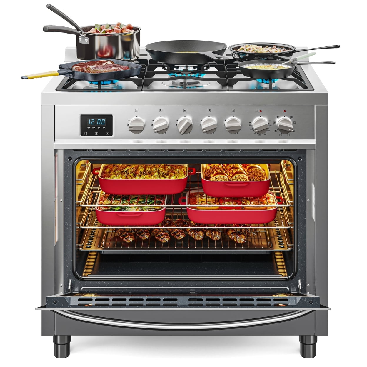 KoolMore 36 in. 5 Burner Freestanding Dual Fuel Range
