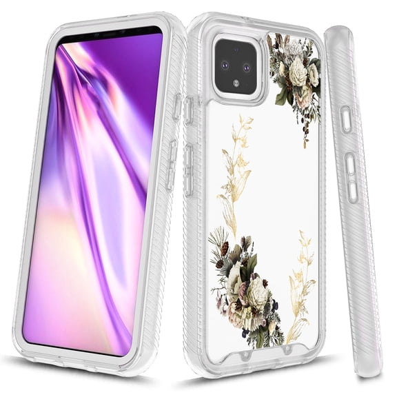 Google Pixel 4 Case, Onyxii Graphic Design Shockproof Impact Resistant Protective Full-Body Rugged Clear Hybrid Bumper Case for Google Pixel 4 (White Flower)