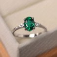 thumbnail image 1 of Green emerald engagement ring, oval cut May birthstone , sterling silver wedding, 1 of 5