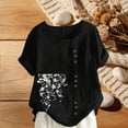 thumbnail image 2 of Fewfanhot Women's Floral Print Short Sleeve Top, Linen Look Round Neck Casual Blouse, Loose Fit Plus Size T-Shirt for Spring Summer Comfort Style Tees, 2 of 5