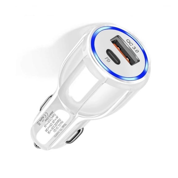 Universal 30W Car Charger with 1xType C and Standard 1xUSB A Port for 2 Devices