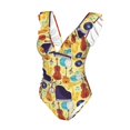 thumbnail image 4 of Yiaed Musical Instruments Print Women's Ruffled One Piece Swimsuit V Neck Swimwear Slimming Monokini for Woman-X-Large, 4 of 8