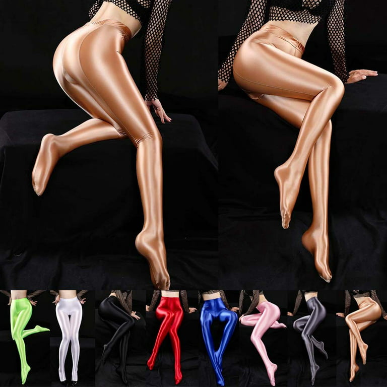 Fule Women's Shiny Silky Pantyhose Satin Glossy Stockings Nylon Yoga Tights  Dancewear