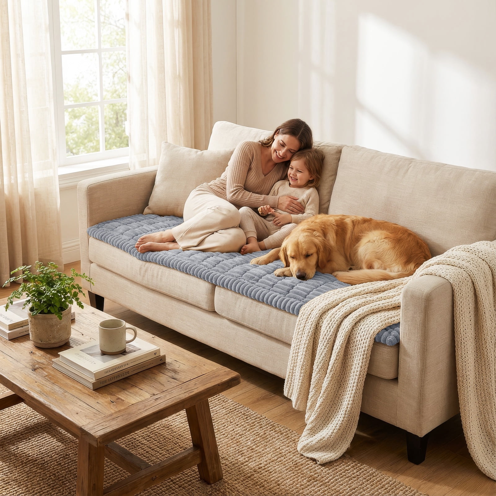 decorUhome Couch Covers for 2 Cushion Couch Sofa, Non Slip Fuzzy Couch Covers for Pets, Washable Slipcover for Dogs(Grey, 27.6" x 59")