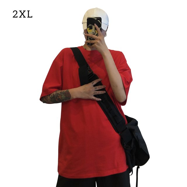 Camiseta de mujer Jumpingount color rojo sólido manga corta cuello redondo XXL AP001185-20B