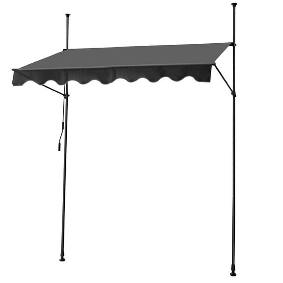 PRIJESSE 98"×118" Manual Retractable Awning, Outdoor Sunshade, NO Drilling Patio Awning Shelter, Angle & Height Adjustable, with UV Protection, Balcony Shelter for Patio, Garden, Dark Gray