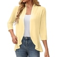 thumbnail image 2 of ClodeEU Women's Open Front 3/4 Sleeve Lightweight Cardigan,Casual Short Slim Top Yellow,Women's Plus XXL, 2 of 9
