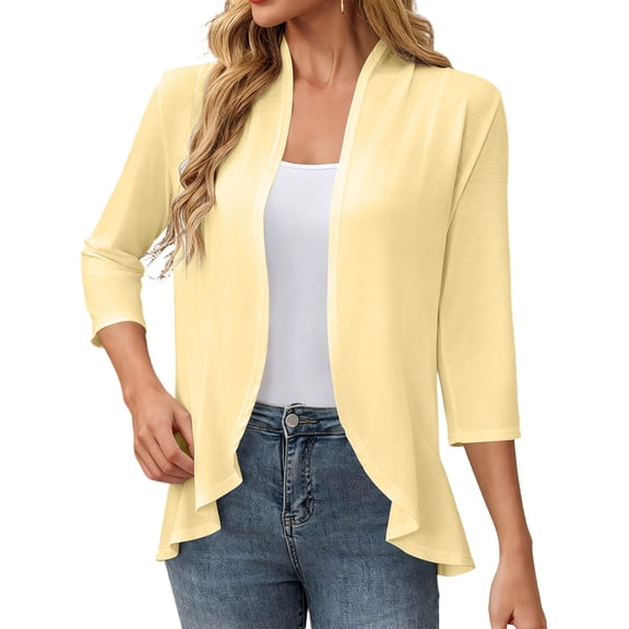 Admvng Womens Cardigan Waterfall Open Front Short Sleeve Pocket Irregular Hem Lightweight Summer Office Cover Up Shrug