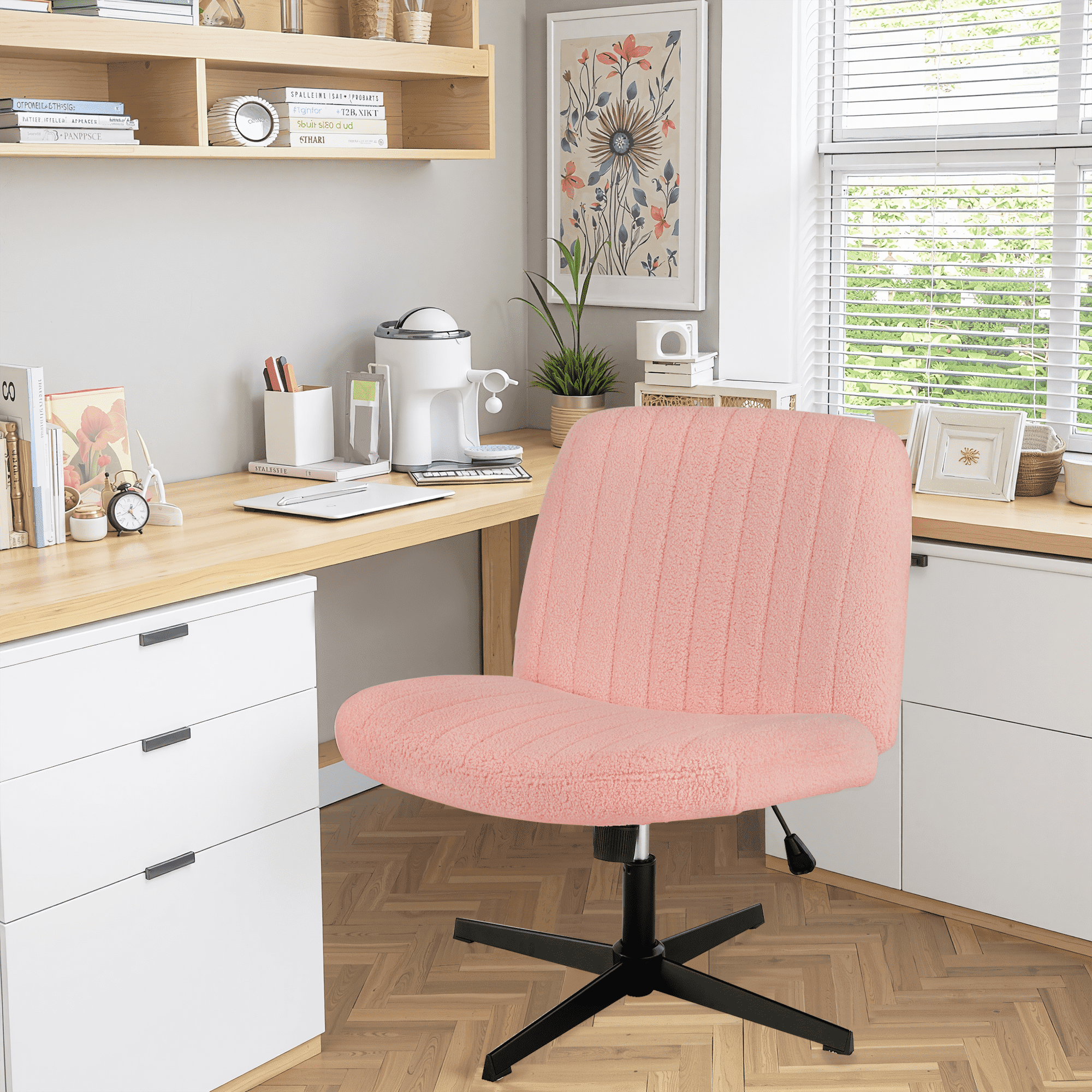 MAYEERTY Armless Criss Cross Chair Office Chair Vanity Chair for Bedroom Office，Pink