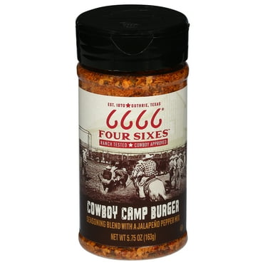 Four Sixes Cowboy Camp Burger Seasoning Blend with Jalapeno Pepper Mix, 5.75 oz Bottle