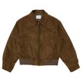 thumbnail image 3 of Men Faux Suede Bomber Jacket, Classic Turn‑Down Collar Full Zip Ribbed Hem Casual Cropped Outerwear Coat(Brown,XL), 3 of 6