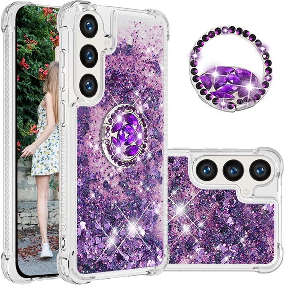 Quicksand Case for Samsung Galaxy S24 Plus (Not S24) for Women Girls, Glitter Sparkle Flowing Clear Liquid Cover Case with Bling Diamond Kickstand for Samsung Galaxy S24 Plus -Purple
