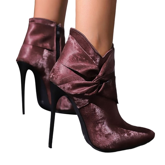Womens Pointed Toe Bowknot Ankle Boots Stiletto High Heels Side Zipper Suede Fall Booties Fashion Dress Shoes Red Size 7