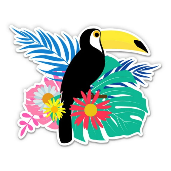 Toucan Tropical Bird Flowers - 7" Vinyl Sticker - For Car Laptop I-Pad - Waterproof Decal