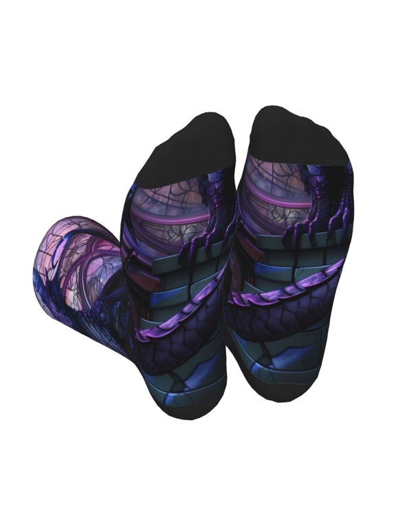 Xecao Fantasy Dragon In Cathedral Print Crew Socks for Men and Women, Men's Soft Moisture-wicking Sock