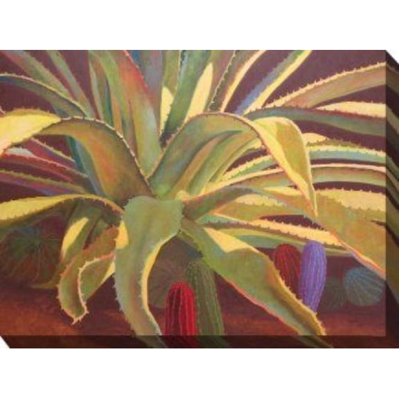 Outdoor Living and Style Green and Yellow Sundown Outdoor Canvas Rectangular Wall Art Decor 40" x