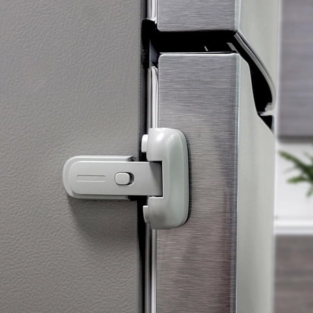 Fridge Lock for Kids, Refrigerator Lock Child Proof, Freezer Latches to Keep Door Closed, One Handed Operation, Strong Adhesive Tapes Included, Grey