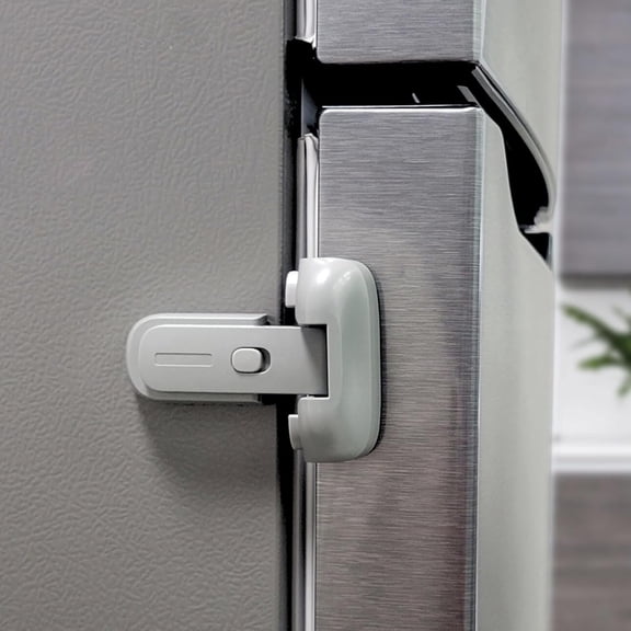 Multipurpose Refrigerator Lock, Pet-Proof Fridge and Freezer Latches with Strong Adhesive Tapes, One Handed Operation, Grey