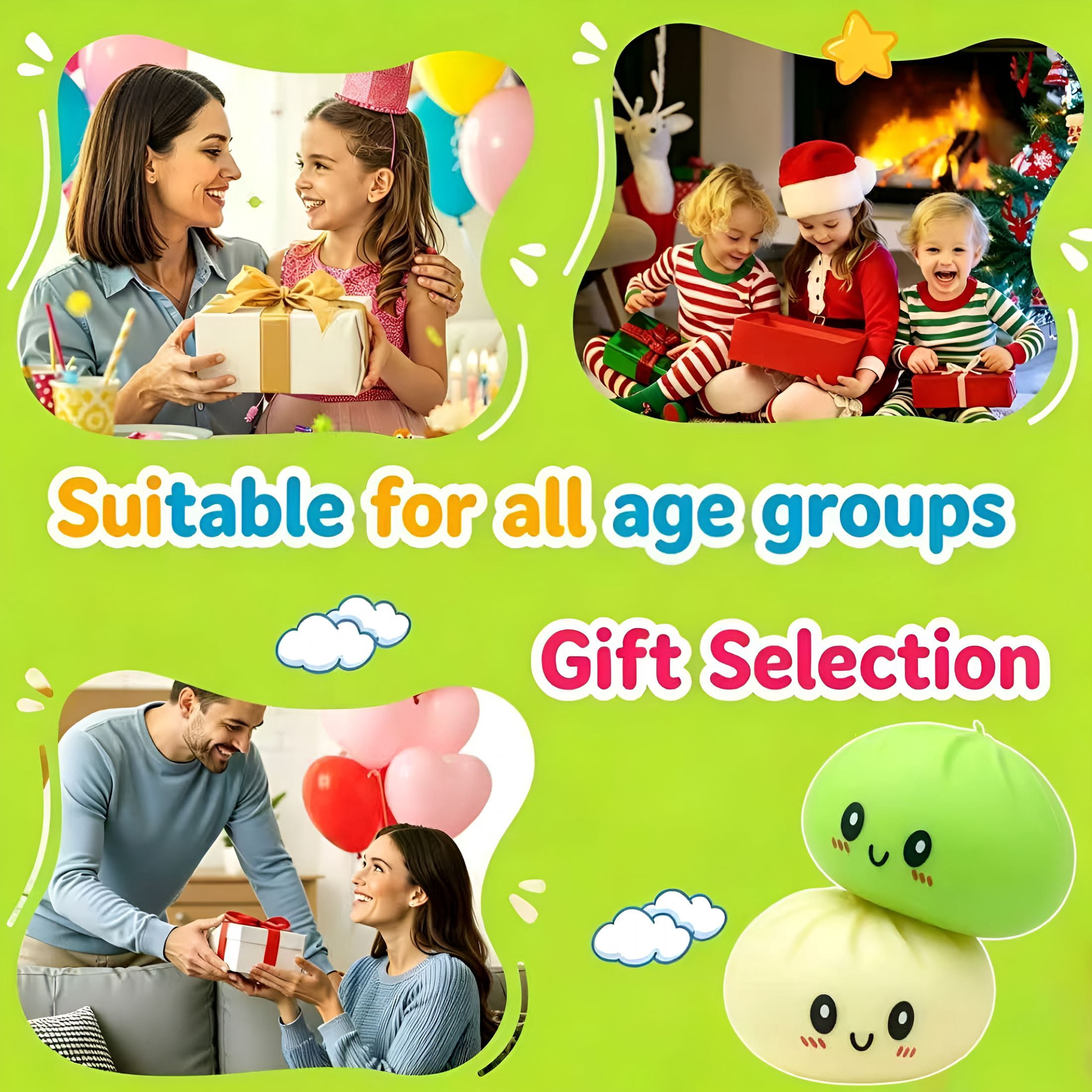 BESTSKY Dumpling Toys for Teens&Adults,Stretchy Squeeze Dough Ball,Sensory Stress Ball Squeeze Toys for Stress Relief（White and Green）