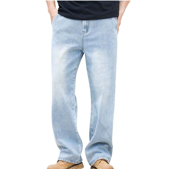 WRKEKC Jeans for Men Outdoor Pocket Washed Solid Color Denim Cargo Long Pants for Daily Work Outdoor Stylish Long-LastingWear