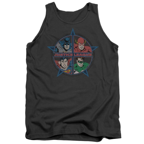 JLA Justice League Four Heroes Adult Tank Top Charcoal