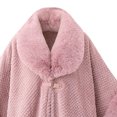 thumbnail image 3 of Ecqkame Womens Sherpa Cape Shawl Faux Fur Collar Tie Front Fleece Lined Warm Poncho Winter Warm Soft Dressy Outerwear Pink Free Size, 3 of 8